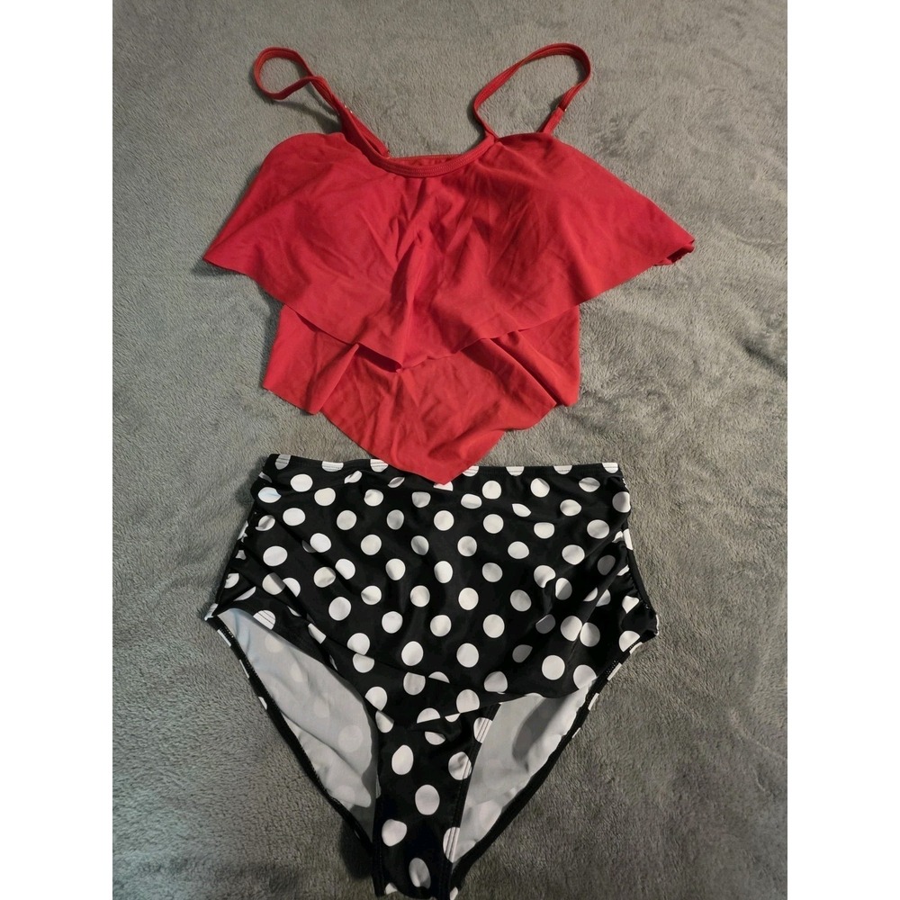 NWT- Adisputent-L-Womens Tankini Swimsuit Set-Ruffled Tummy Control High Waisted